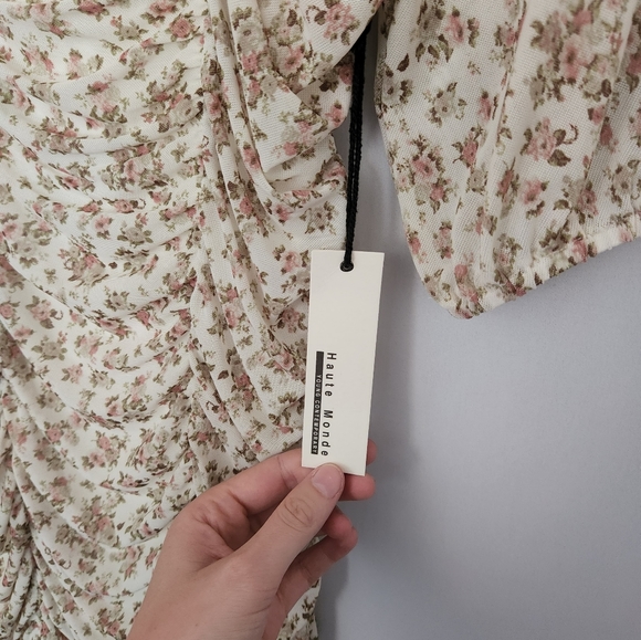 Haute Monde Floral Ruched Body Mini Dress size L - Picture 6 of 8